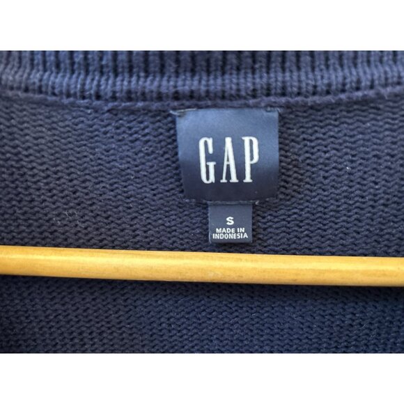 Gap Navy Blue Striped Collared Pullover Sweater Small Coastal Chic Resort Wear - Picture 3 of 5